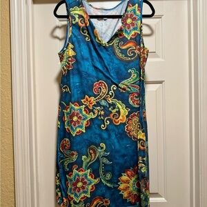 Floral Sleeveless Dress - Blue and Multicolor